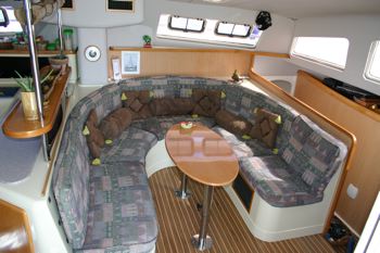 Catamaran saloon - can be converted to provide another sleeping berth caribbean sailing saloon image